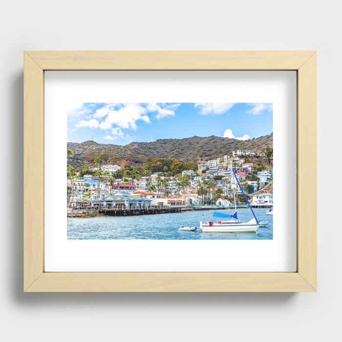 Sailboat with a view of Avalon Recessed Framed Print