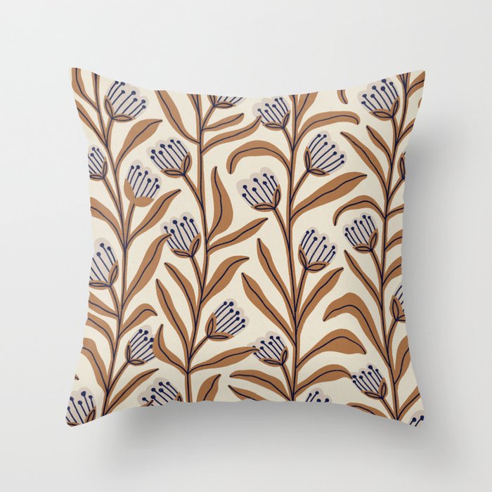 Bellflower Pattern / Brown, Ivory & Grey Throw Pillow