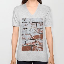 Red White Wall Background. Old Grungy Brick Wall Texture. Brickwall background.  V Neck T Shirt