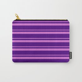 [ Thumbnail: Orchid and Indigo Colored Lined/Striped Pattern Carry-All Pouch ]