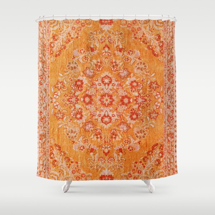 Orange Boho Oriental Vintage Traditional Moroccan Carpet Style Design Shower Curtain By Arteresting Society6 Orange Boho Oriental Vintage, Oriental Shower Curtain Design