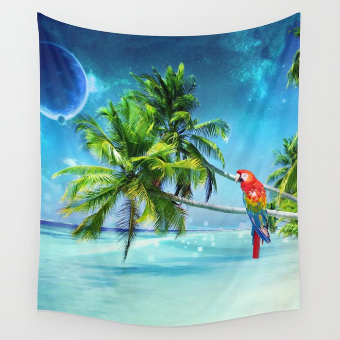 Parrot in the beach Wall Tapestry