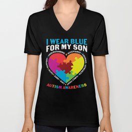 I Wear Blue For My Son Autism Awareness V Neck T Shirt