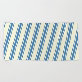 [ Thumbnail: Beige and Blue Colored Pattern of Stripes Beach Towel ]