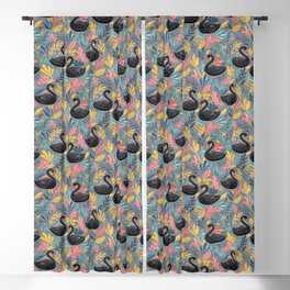 Bonny Black Swans with Lots of Leaves on Grey Blackout Curtain