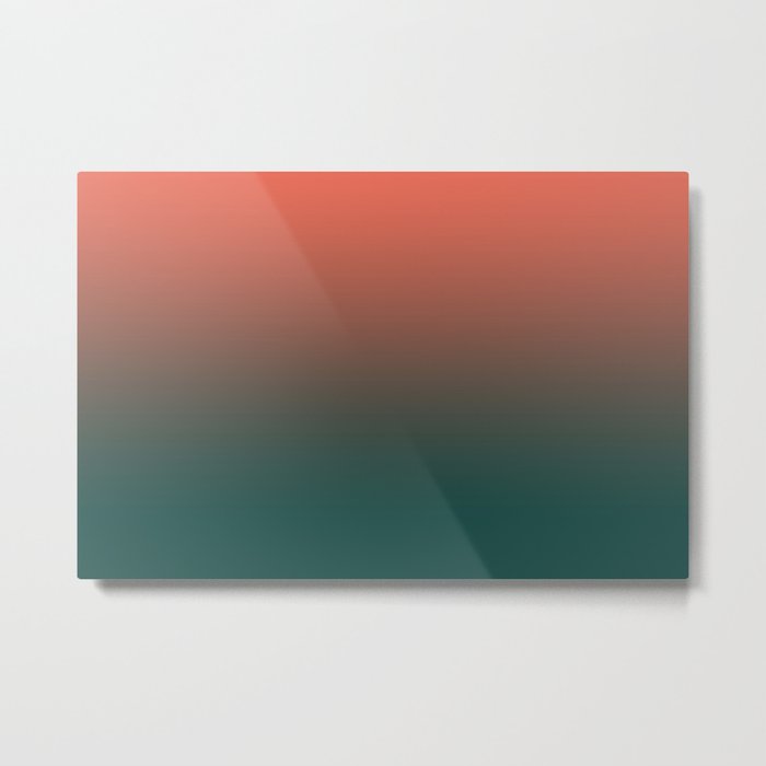 Pantone Living Coral & Forest Biome Green Gradient Ombre Blend, Soft Horizontal Line Metal Print