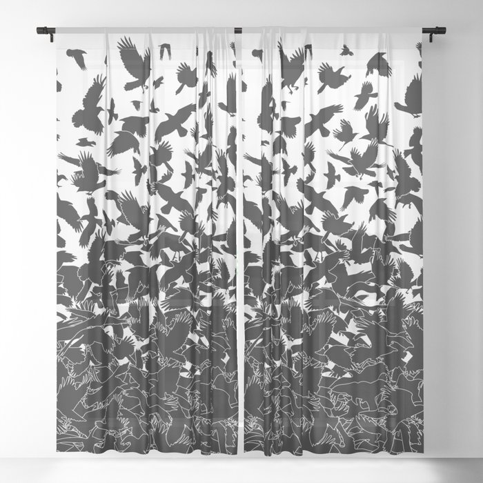 Raven Crow Flying Birds Abstract Goth Halloween Pattern Sheer Curtain