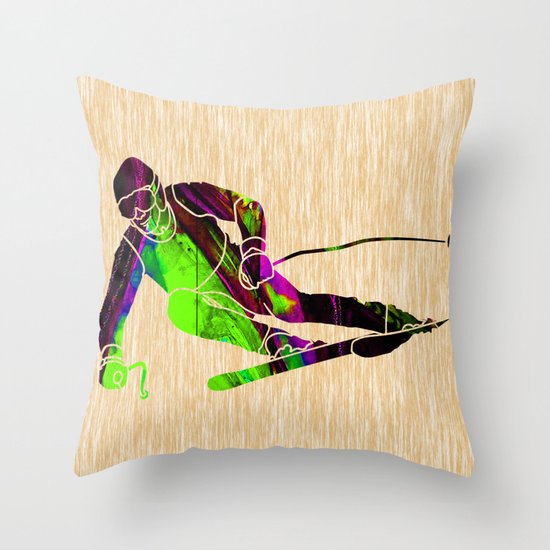 Skiing Throw Pillow