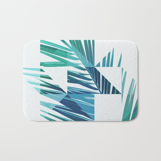 Geometric Palm Leave - blue & green Bath Mat