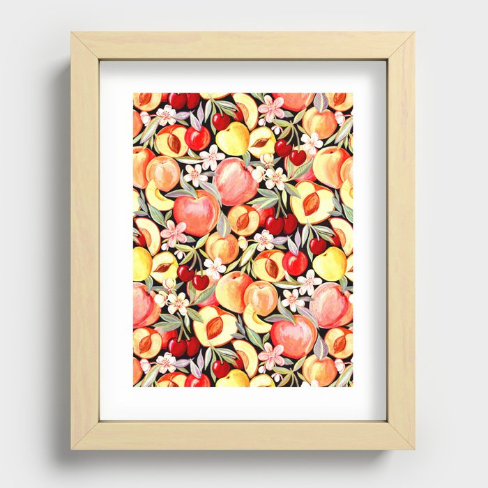 Vivid Stone Fruit on Black Recessed Framed Print