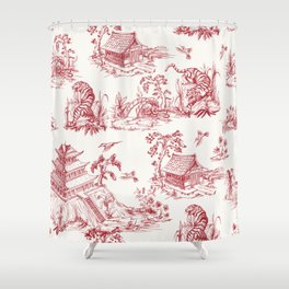 The Dragon and Tiger. Vintage hand drawn illustration pattern in chinese style. Shower Curtain