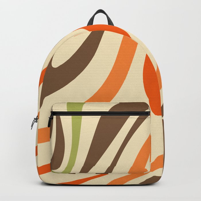 Wavy Loops Abstract Pattern in Retro Orange Brown Green Backpack