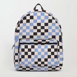 Baby Blue and Black Checker Pattern Backpack