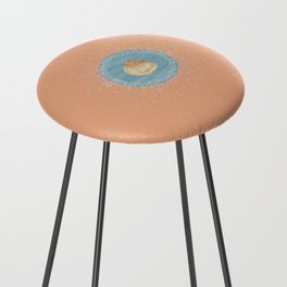 Watercolor Seashell and Blue Circle on Pastel Orange Counter Stool