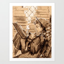 Hermione and Crookshanks Art Print