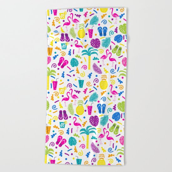 Tropical Summer flamingo bird pineapple nature trendy hipster minimal print children vacation desert Beach Towel