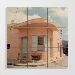 Pink Building on the Corner of a Greek Street | Pastel Colored Home | Travel Photography in Greece Wood Wall Art