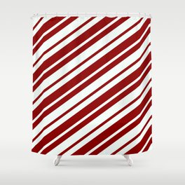[ Thumbnail: Mint Cream & Dark Red Colored Striped Pattern Shower Curtain ]