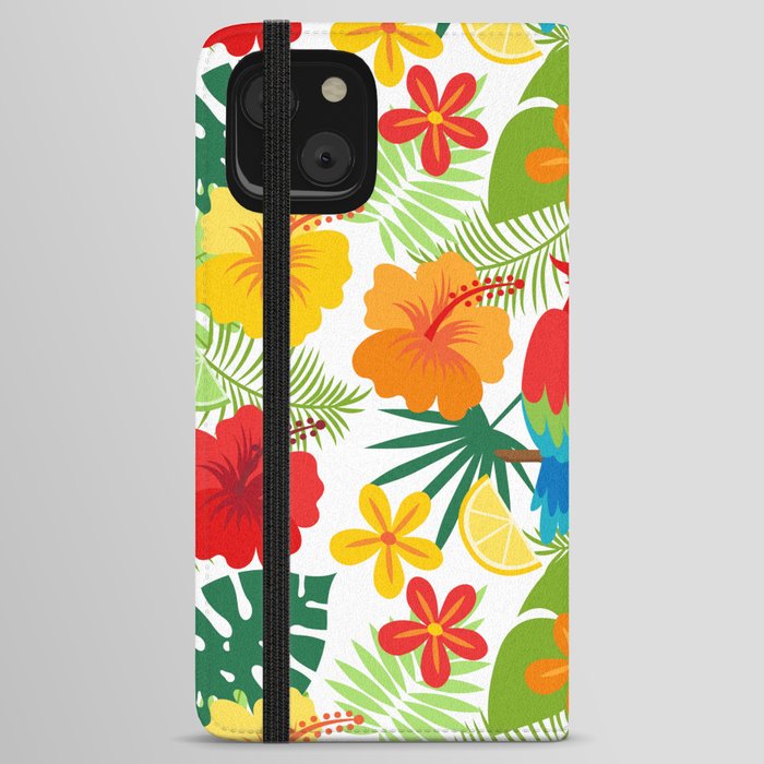 Tropical Flowers and Parrot  iPhone Wallet Case