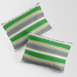 [ Thumbnail: Dim Gray, Tan, Green & Lavender Colored Pattern of Stripes Pillow Sham ]