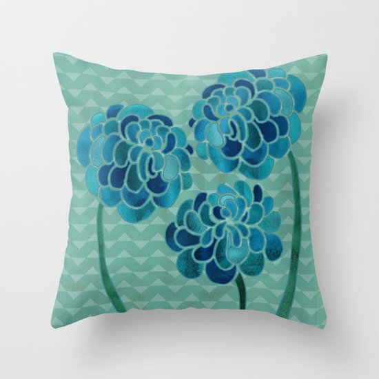 Blue Chrysanthemums Throw Pillow