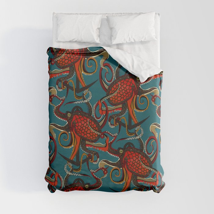 octopus ink teal Duvet Cover