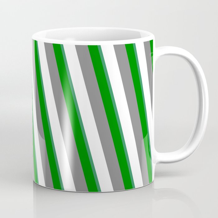 Grey, White, Sea Green, and Green Colored Stripes/Lines Pattern Coffee Mug