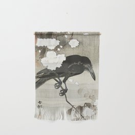 Raven on Cherry tree - Japanese vintage woodblock print Wall Hanging