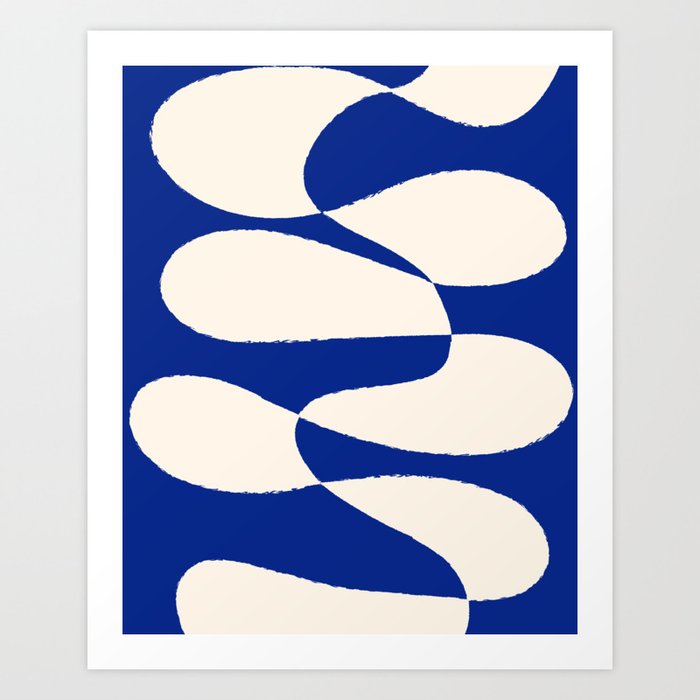 Mid-Century Modern Abstract Composition in Royal Blue & White Art Print