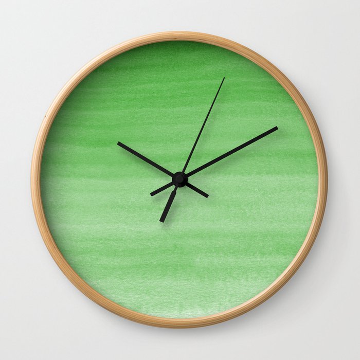 Shamrock Green - Light Green Watercolor Horizontal Brush Gradient Line Pattern Wall Clock