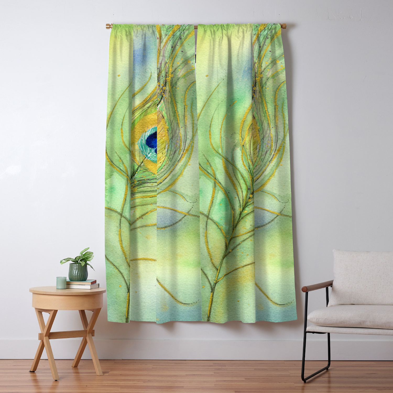 Abstract Peacock Feather Watercolor Blackout Curtain By Olechka