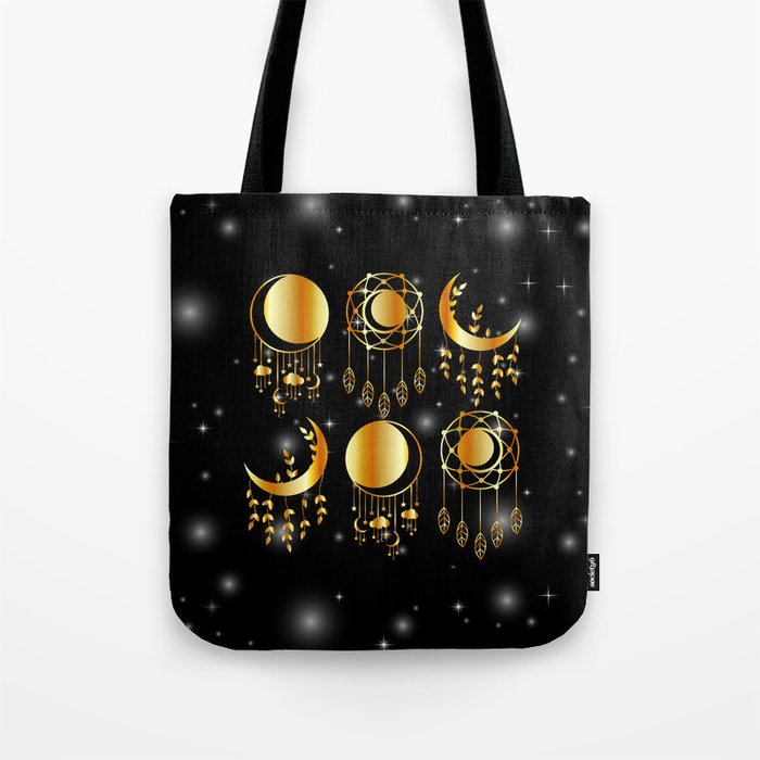 Mystic moon Decorative dream catchers in gold Tote Bag