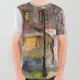 oil painting on canvas, street view of Paris All Over Graphic Tee