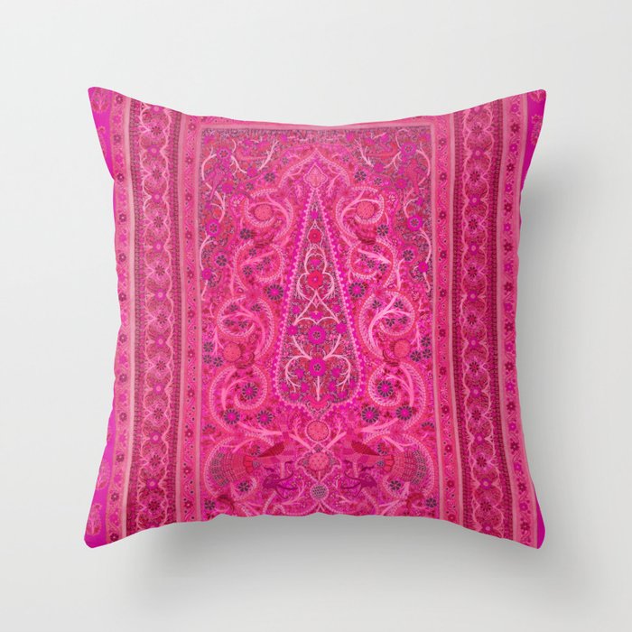 Vintage Iran Rug Bright Pink Throw Pillow