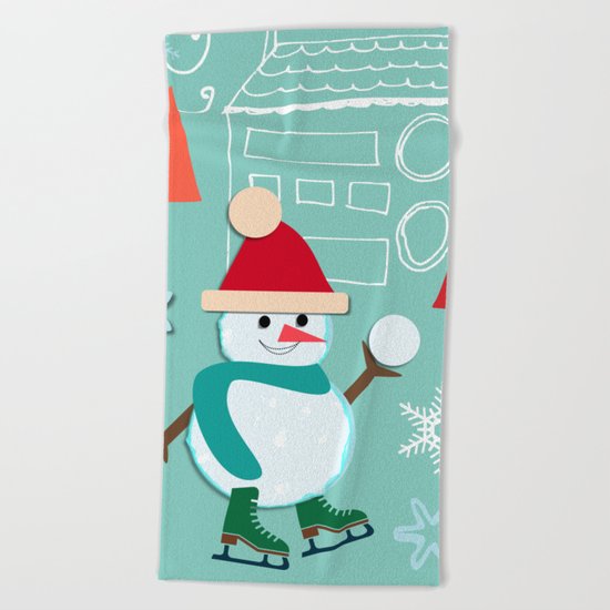 winter fun blue Beach Towel