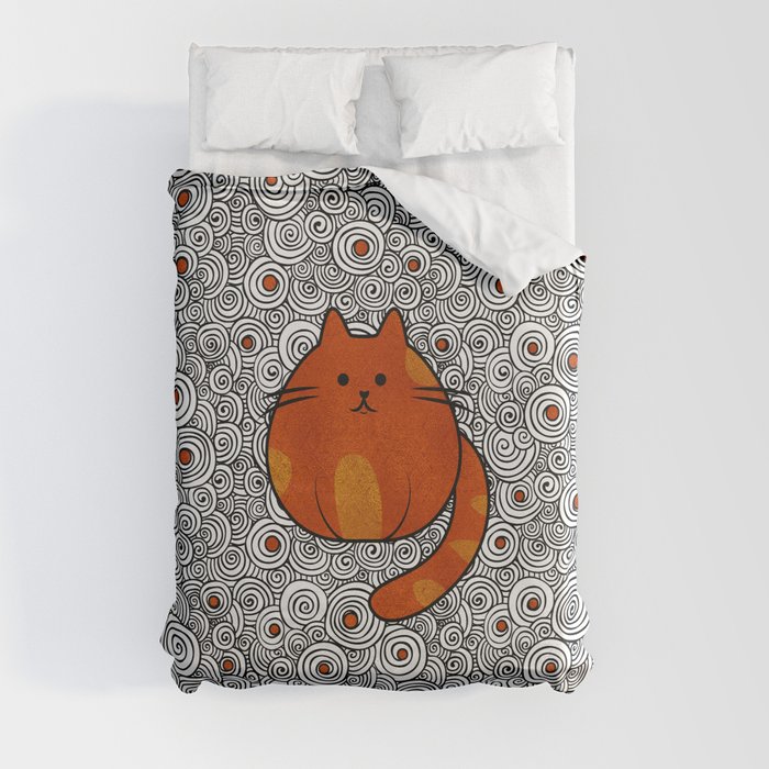 Cute Ginger Cat - Stained glass and swirls Duvet Cover