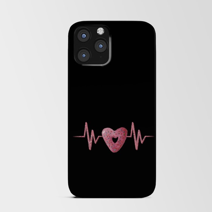 Heartbeat line with cute pink heart shaped donut illustration iPhone Card Case