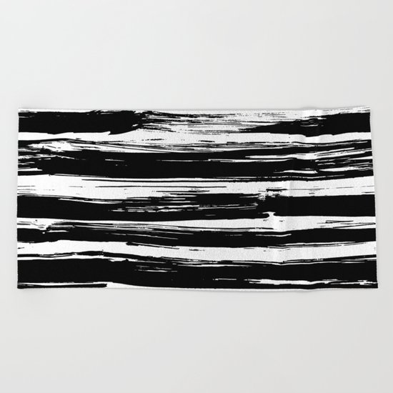 Paint Brush Stripes Black and White Beach Towel