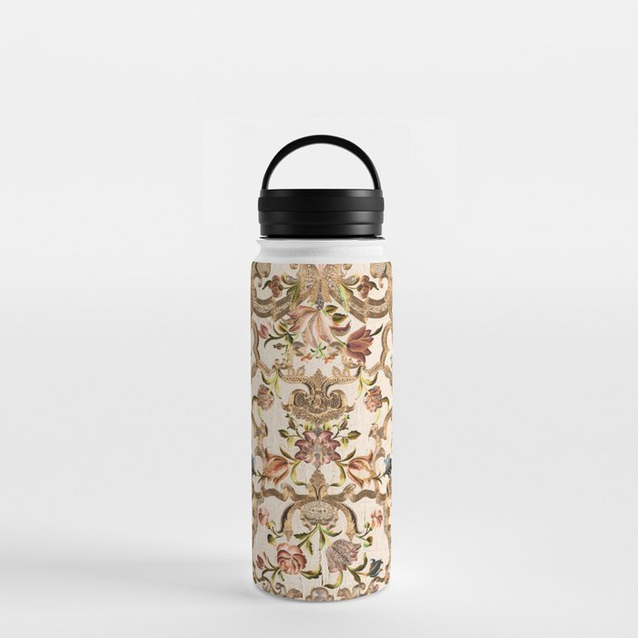 Vintage Ornate Red and Yellow Floral Embroidery Water Bottle