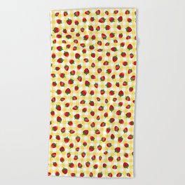 Strawberries All Over - yellow check Beach Towel