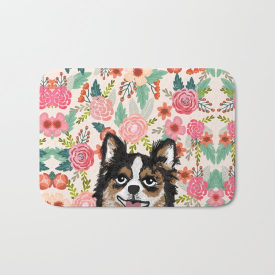 Chihuahua florals flowers spring blooming garden pet portraits dog breed custom gifts for dog person Bath Mat
