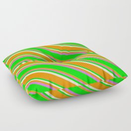 [ Thumbnail: Light Yellow, Dark Orange, Orchid, and Lime Colored Lined Pattern Floor Pillow ]