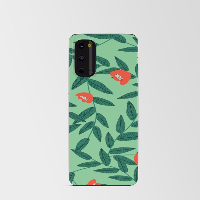 Green And Orange Tulip Pattern,Green And Orange Floral Retro Pattern,Orange Tulip Floral Pattern, Android Card Case