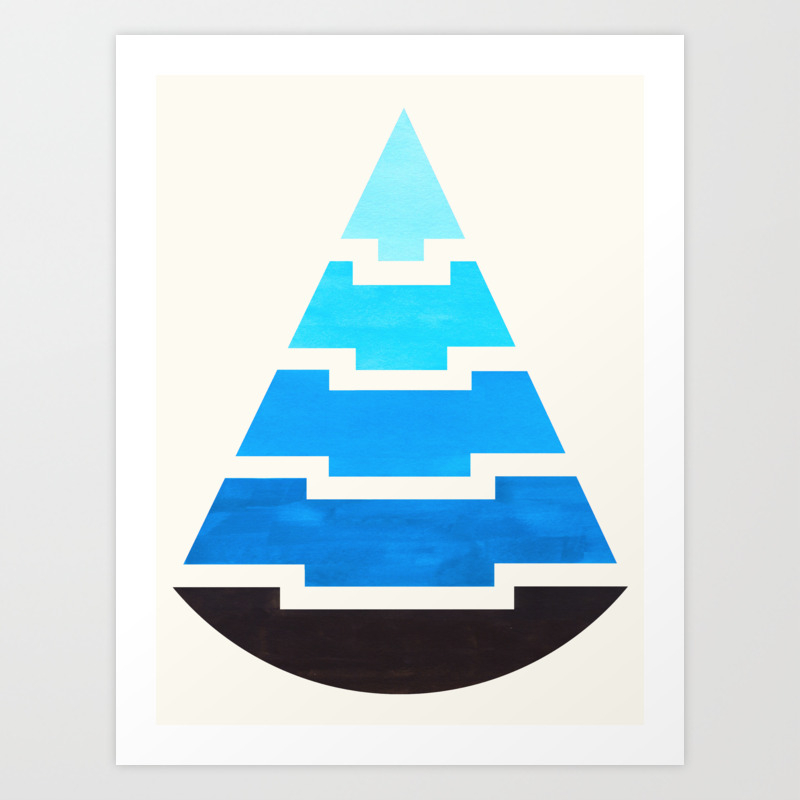 Cerulean Blue Gouache Painting Aztec Minimalist Abstract Geometric