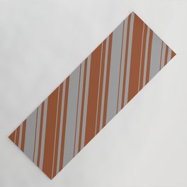 [ Thumbnail: Dark Gray and Sienna Colored Striped/Lined Pattern Yoga Mat ]