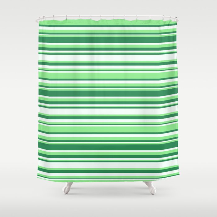 Light Green, Sea Green & Mint Cream Colored Striped Pattern Shower Curtain