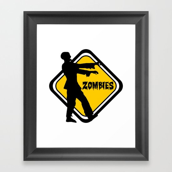 Caution Zombies Framed Art Print