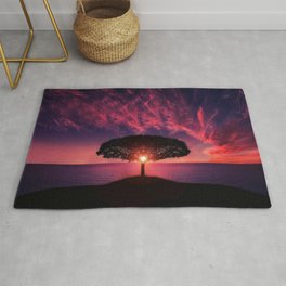 Purple Coastal Sunset with Lonely One Tree Hill color photograph / photography Rug