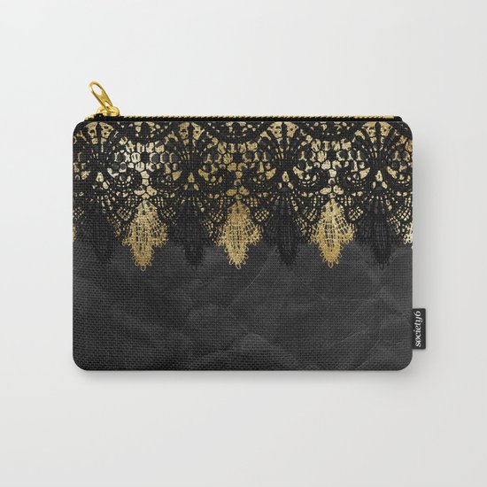 Simply elegance - Gold and black ornamental lace on black paper Carry-All Pouch
