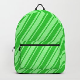 [ Thumbnail: Green and Lime Green Colored Lined/Striped Pattern Backpack ]